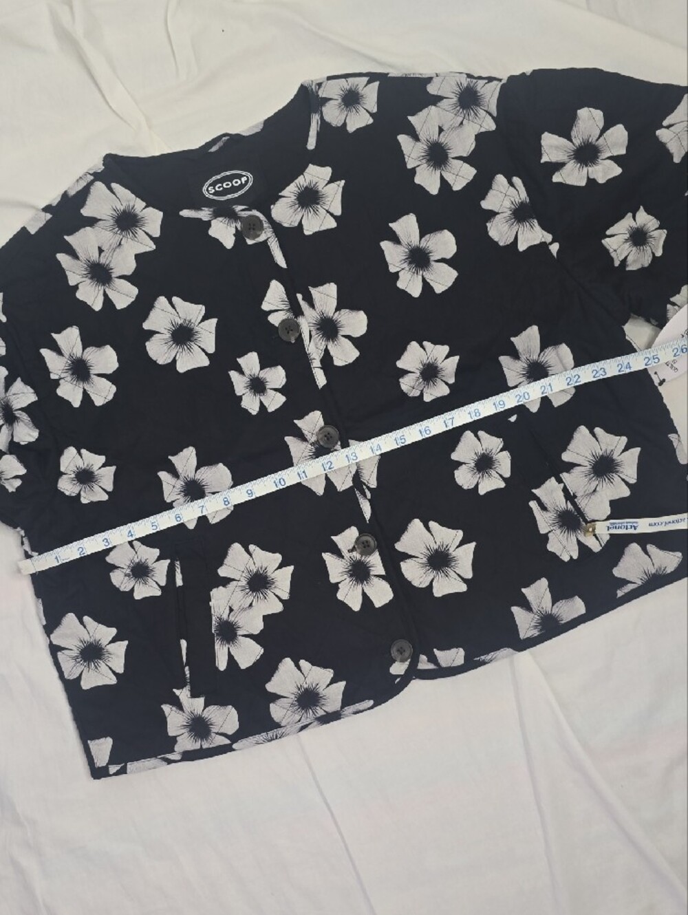 Scoop Black Quilted Puff Floral Button Jacket - White Flowers NwT Sz XXL - Picture 6 of 11